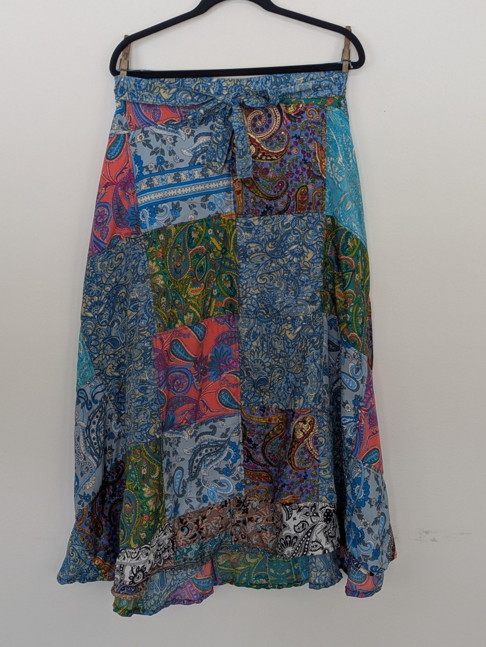 Silk Wrap Tie Patchwork Skirt - Picture 2 of 8